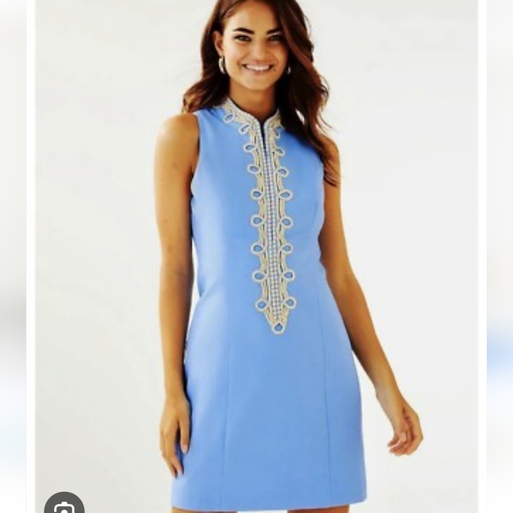 Lilly Pulitzer Alexa Stretch Shift Dress with Gold Detailing